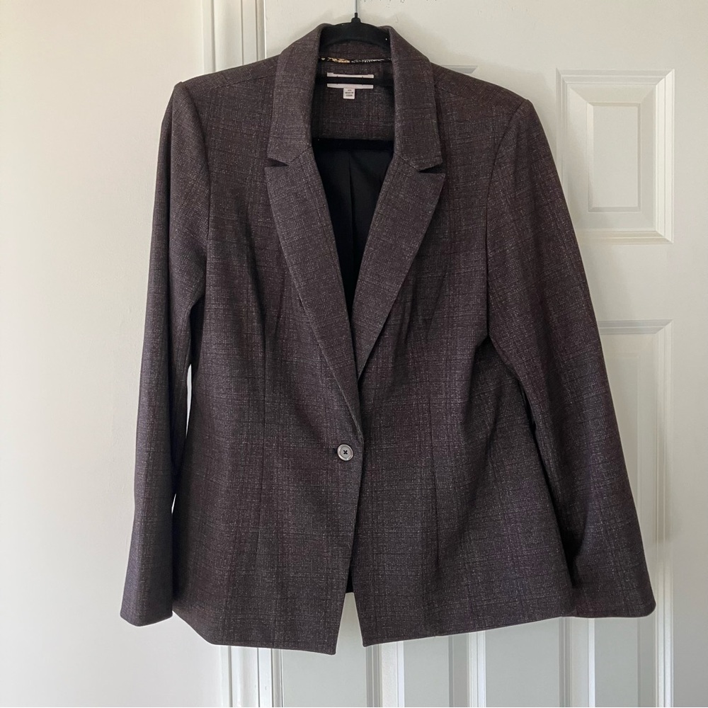 Nanette Lepore Plaid Window Pane Ponte Single-Button Lined Blazer in Brown (10) - Picture 3 of 12